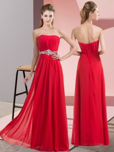 Graceful Strapless Sleeveless Lace Up Dress for Prom Red Chiffon