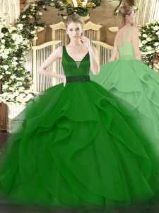 Delicate Tulle Sleeveless Floor Length Vestidos de Quinceanera and Beading and Ruffles