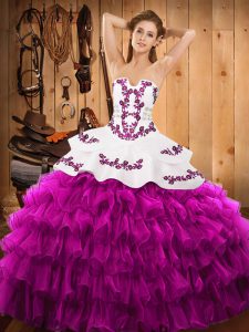 Sweetheart Sleeveless Lace Up 15th Birthday Dress Fuchsia Satin and Organza