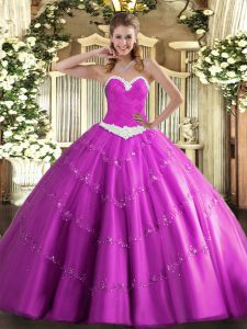 Super Sweetheart Sleeveless Lace Up 15 Quinceanera Dress Fuchsia Tulle