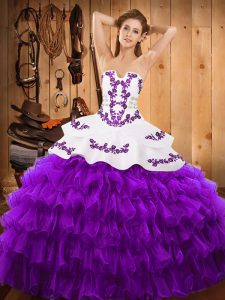 Edgy Sleeveless Embroidery and Ruffled Layers Lace Up 15 Quinceanera Dress