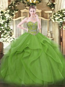 Eye-catching Floor Length Lace Up Ball Gown Prom Dress Olive Green for Military Ball and Sweet 16 and Quinceanera with B