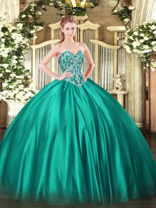 Edgy Turquoise Sweetheart Neckline Beading Quinceanera Gown Sleeveless Lace Up