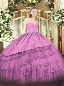 Fuchsia Ball Gown Prom Dress Military Ball and Sweet 16 and Quinceanera with Beading and Lace and Embroidery and Ruffled