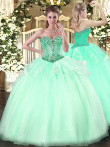 Artistic Apple Green Sleeveless Floor Length Beading Lace Up 15 Quinceanera Dress