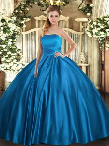 Fancy Floor Length Ball Gowns Sleeveless Blue 15th Birthday Dress Lace Up