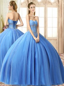 High Quality Floor Length Baby Blue Quince Ball Gowns Sweetheart Sleeveless Lace Up