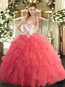 Tulle Sleeveless Floor Length Quinceanera Dresses and Beading and Ruffles
