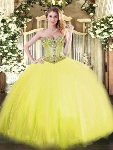 Floor Length Ball Gowns Sleeveless Yellow Quinceanera Dress Lace Up