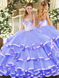 Free and Easy Sweetheart Sleeveless Organza Sweet 16 Quinceanera Dress Beading and Ruffled Layers Lace Up