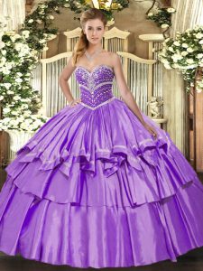 Lavender Lace Up Sweetheart Beading and Ruffled Layers Quinceanera Dresses Organza and Taffeta Sleeveless