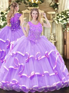 Fancy Sleeveless Beading and Ruffled Layers Zipper Quince Ball Gowns
