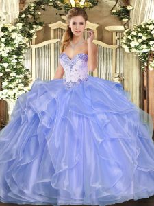 Attractive Lavender Quinceanera Dresses Military Ball and Sweet 16 and Quinceanera with Beading and Ruffles Sweetheart S