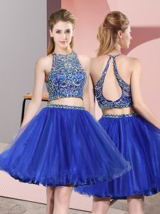 Scoop Sleeveless Tulle Prom Gown Beading Criss Cross
