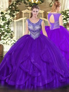 Suitable Floor Length Ball Gowns Sleeveless Eggplant Purple Ball Gown Prom Dress Lace Up