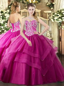 Fantastic Sleeveless Lace Up Floor Length Beading and Ruffled Layers Ball Gown Prom Dress