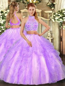 On Sale Lavender Halter Top Criss Cross Beading and Ruffled Layers Sweet 16 Dresses Sleeveless