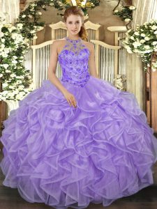 Best Selling Lavender Lace Up Sweet 16 Quinceanera Dress Beading and Ruffles Sleeveless Floor Length