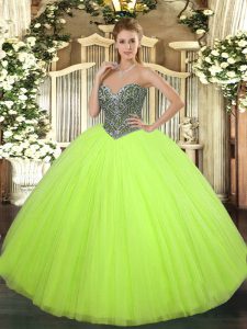Tulle Sweetheart Sleeveless Lace Up Beading Quinceanera Gowns in Yellow Green