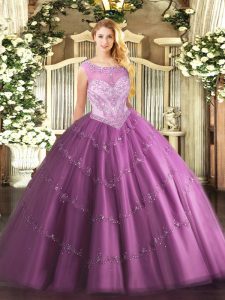 Attractive Tulle Sleeveless Floor Length Sweet 16 Quinceanera Dress and Beading