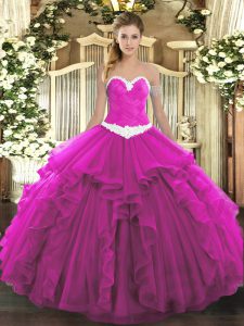 Sophisticated Organza Sleeveless Floor Length Sweet 16 Dresses and Appliques and Ruffles