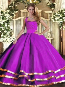 Pretty Ruffled Layers Sweet 16 Quinceanera Dress Purple Lace Up Sleeveless Floor Length