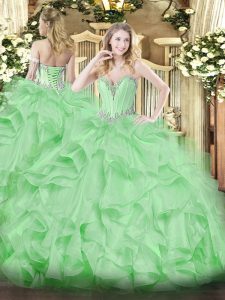 Unique Sweetheart Sleeveless Lace Up Quinceanera Dresses Apple Green Organza