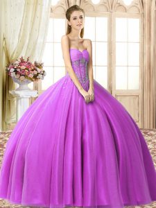 Ball Gowns 15th Birthday Dress Lilac Sweetheart Tulle Sleeveless Floor Length Lace Up