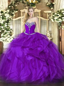 Eye-catching Floor Length Ball Gowns Sleeveless Purple 15 Quinceanera Dress Lace Up