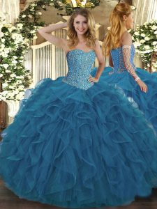 Best Selling Sleeveless Beading and Ruffles Lace Up Quinceanera Gowns