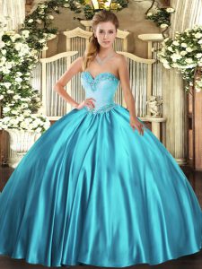 Teal Sleeveless Floor Length Beading Lace Up Quinceanera Dress