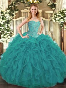 Turquoise Sweetheart Neckline Beading and Ruffles Quinceanera Dresses Sleeveless Lace Up