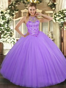 Pretty Floor Length Ball Gowns Sleeveless Lavender Quinceanera Gowns Lace Up
