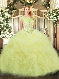 Elegant Yellow Quinceanera Dresses Sweet 16 and Quinceanera with Beading and Ruffles Scoop Sleeveless Zipper