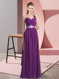 Sexy Purple Lace Up Sweetheart Beading Prom Gown Chiffon Sleeveless