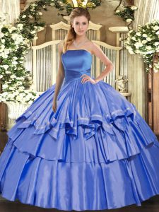 Sweet Blue Lace Up Strapless Ruffled Layers Vestidos de Quinceanera Organza Sleeveless
