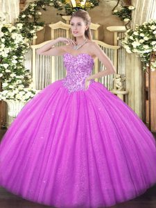 Lilac Sweetheart Lace Up Appliques Sweet 16 Dress Sleeveless