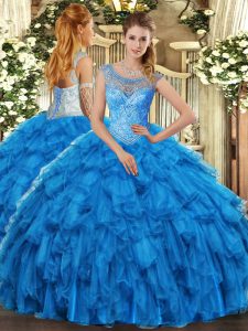 Chic Scoop Sleeveless Lace Up Quinceanera Gowns Baby Blue Organza