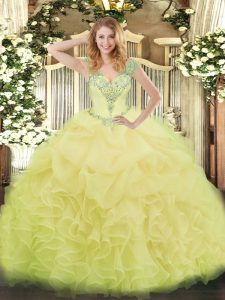 Elegant Sleeveless Lace Up Floor Length Beading and Ruffles and Pick Ups Quinceanera Dress