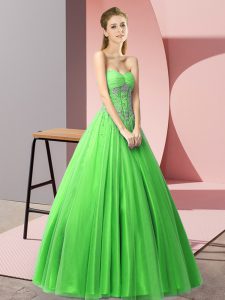 Floor Length Green Dress for Prom Sweetheart Sleeveless Lace Up