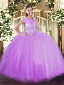 High Quality Lavender Sleeveless Tulle Zipper Quinceanera Gown for Sweet 16 and Quinceanera
