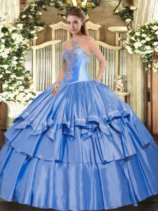 Beading and Ruffled Layers Quinceanera Gowns Baby Blue Lace Up Sleeveless Floor Length