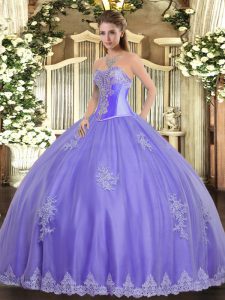 Pretty Lavender Sweet 16 Dress Military Ball and Sweet 16 and Quinceanera with Beading and Appliques Sweetheart Sleevele