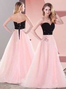 Tulle Sweetheart Sleeveless Lace Up Belt Prom Dress in Pink And Black