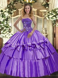 Exceptional Strapless Sleeveless Organza and Taffeta Quinceanera Dress Beading and Ruffled Layers Lace Up