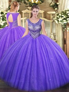 Hot Sale Lavender Sleeveless Beading Floor Length Sweet 16 Dress