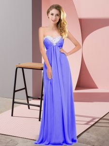Deluxe Lavender Chiffon Lace Up Sweetheart Sleeveless Floor Length Prom Dress Ruching