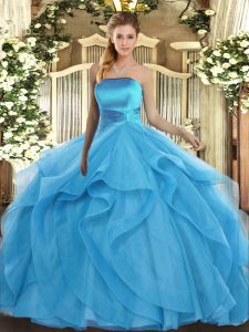Fabulous Baby Blue Strapless Lace Up Ruffles Sweet 16 Quinceanera Dress Sleeveless