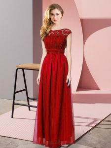 Shining Wine Red Empire Strapless Sleeveless Chiffon Floor Length Zipper Lace Prom Dress