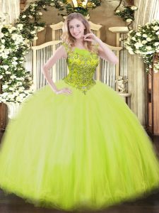 Graceful Yellow Green Scoop Neckline Beading Ball Gown Prom Dress Sleeveless Zipper